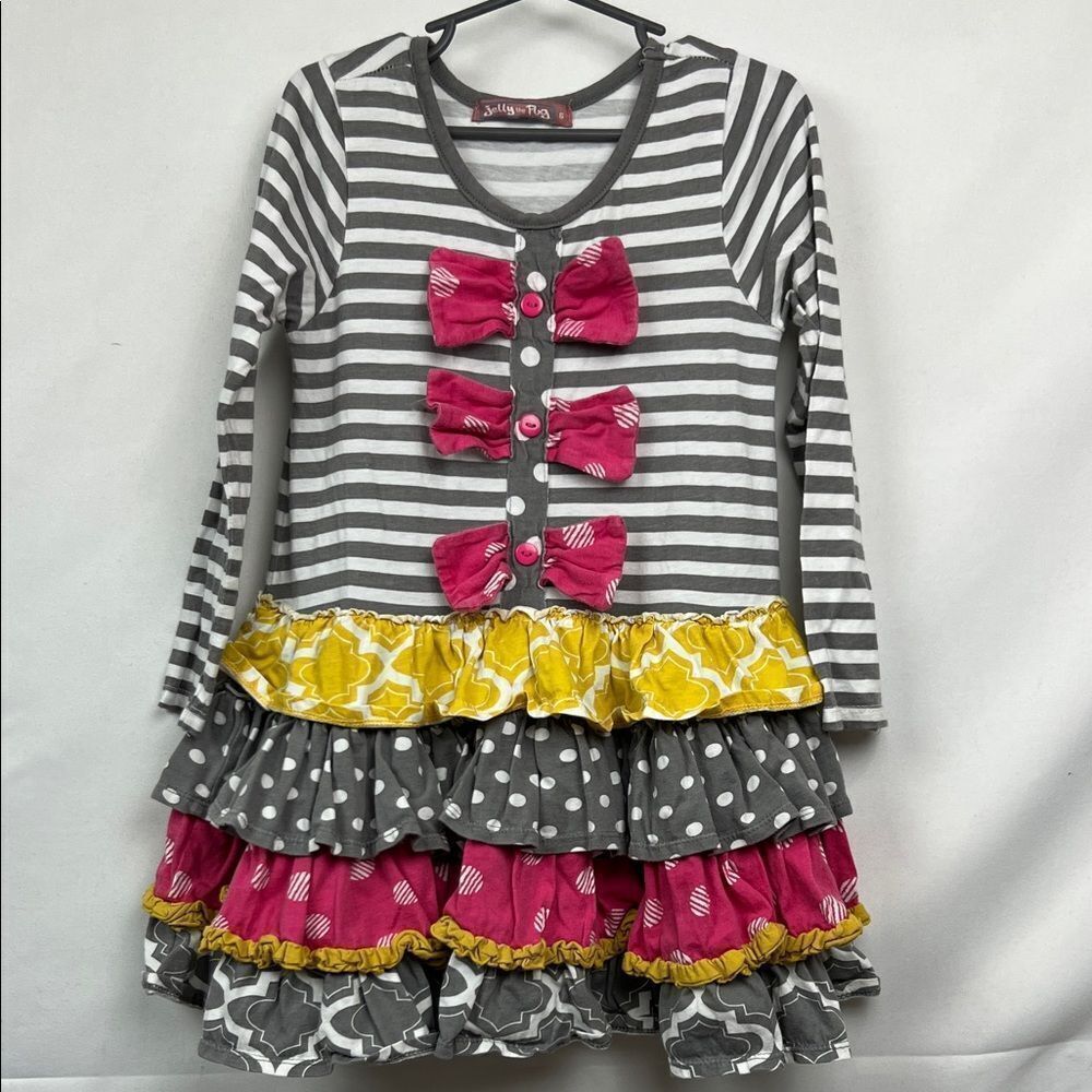 Jelly the Pug Daisy Grey Collection pink and gray dress size 6